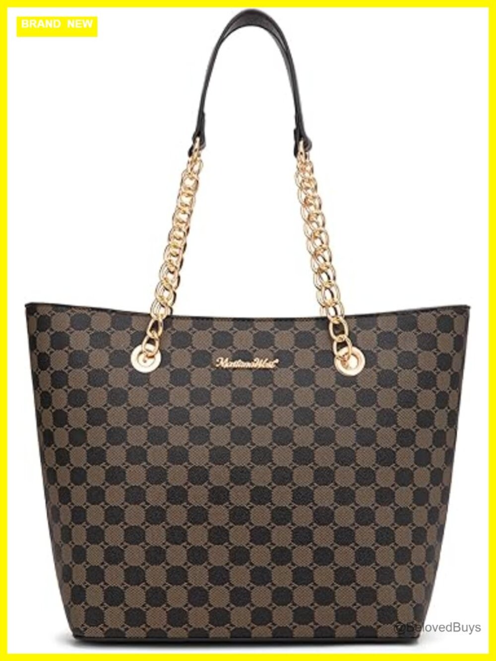 Faux Leather Chain Top-Handle Satchel Purse Tote Bag with Zipper